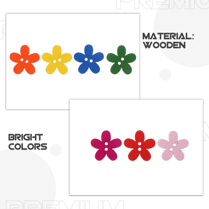 ROSENICE 100Pcs Colorful Flower Flatback Wooden Buttons, 0.59 Inch for Sewing Scrapbooking Crafts Unique Decorative Embellishments for DIY Projects - Image 3